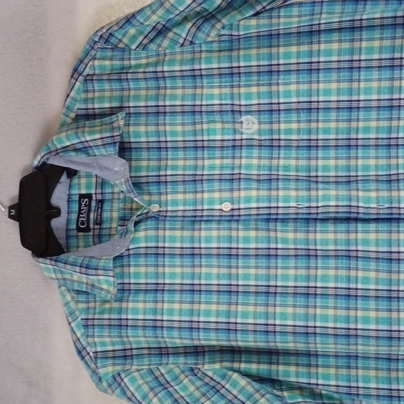 Chaps Men's Blue Green Plaid Custom Fit Short Sleeve Button Up Shirt Size L/G. - Picture 2 of 9